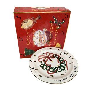 Cracker Barrel Deck The Halls Ceramic Cake Stand Hand Painted